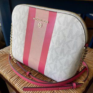 Michael Michael Kors Pink Striped Cindy Dome Crossbody